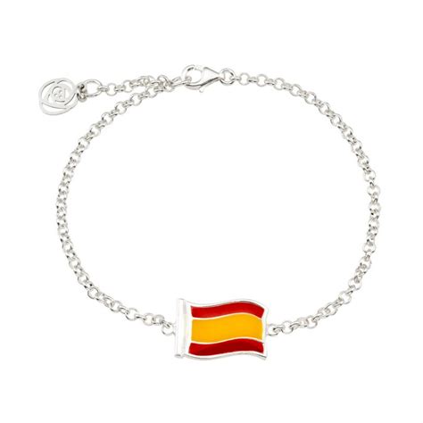 Pulsera Bandera Espa A Con Cadenita Rolo Plata Goldpassion