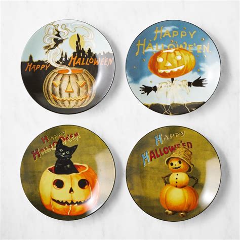 Vintage Mixed Halloween Salad Plates Set Of 4 Halloween Dinnerware