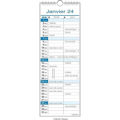 Calendrier Mural Familial Troit X Cm Format Slim