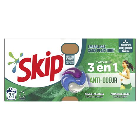 SKIP Lessive Capsules 3 En 1 Anti Odeur 24 Lavages 24 Capsules Pas Cher