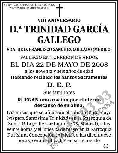 Trinidad García Gallego ESQUELAS ABC