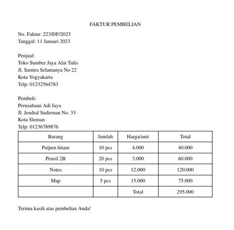 contoh faktur pembelian   membuatnya