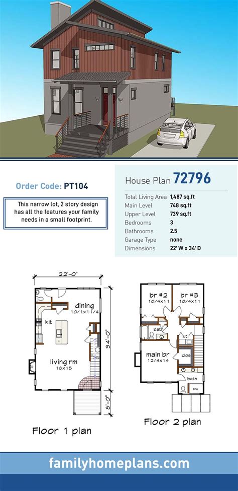 Narrow Lot Two Story House Plans | Narrow house plans, Two story house ...