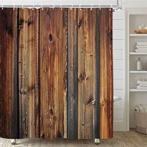 Rustic Wooden Barn Door Shower Curtain For Bathroom Western Country