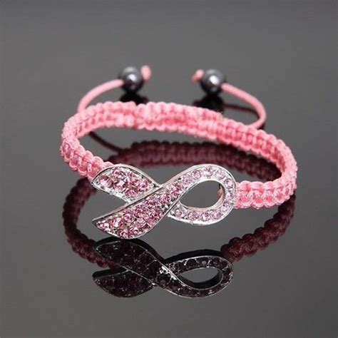 Crystal Pink Ribbon Breast Cancer Awareness Bracelet