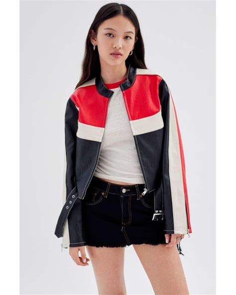 Urban Outfitters Uo Jordan Faux Leather Fitted Moto Jacket In Red Lyst