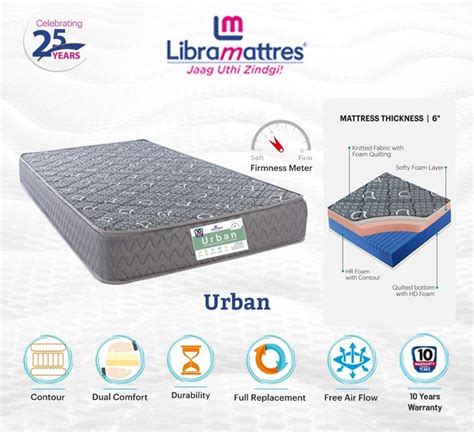 White Libra Urban Foam Mattresses Size 6x3 Feet Thickness 6 Inch At