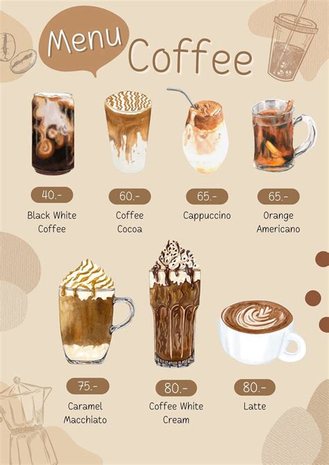 Free Printable Custom Drink Menu Templates Canva Coffee Shop Menu