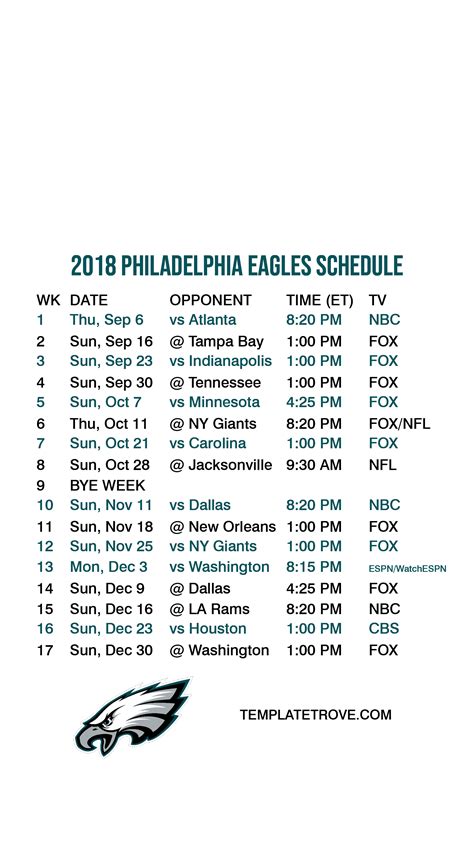 2018 2019 Philadelphia Eagles Lock Screen Schedule For Iphone 6 7 8 Plus