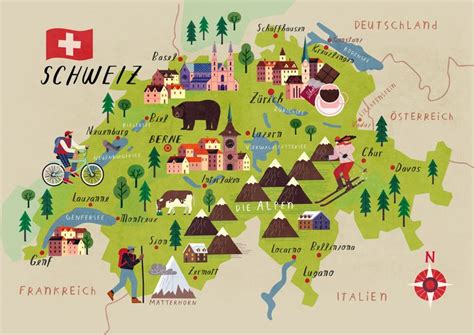 Switzerland - Illustrated map | Illustrated map, Map of switzerland ...