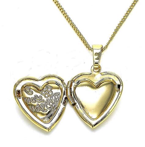 Gold Heart Locket Necklace Engraved I Love You With Chain Ct