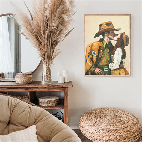 Vintage Western Kiss Oil Painting Cowboy and Cowgirl Painting Cute ...