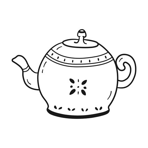 Black Linear Ceramic Teapot Cute Rustic Tea Pot In Doodle Style