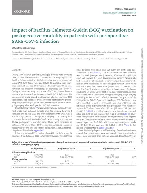 PDF Impact of Bacillus Calmette Gué rin BCG vaccination on