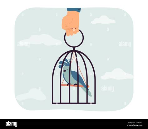 Human Hand Holding Vintage Cage With Sad Bird Stock Vector Image And Art