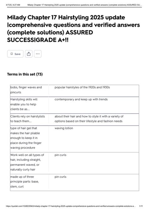 Milady Chapter 17 Hairstyling 2025 update |comprehensive questions and