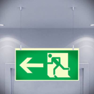 Photoluminescent Fire Exit Sign Ceiling Suspended BS ISO 7010 Signbox