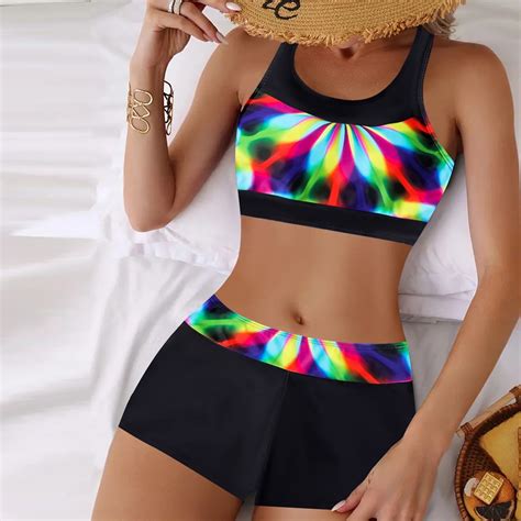 Buigttklop Swimsuit For Women 2025 Plus Size Women Large Print Split Swimsuit Skirt Bikini Split