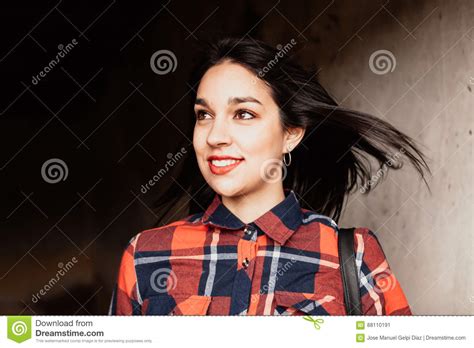 Pretty Brunette Girl With Plaid Shirt Stock Image Image Of Model Adult 88110191