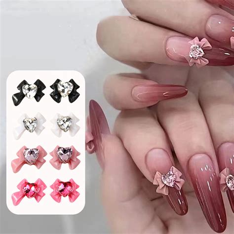 Mairbeon Pcs Nail Decors Easy Paste D Effect Bow Heart Rhinestone