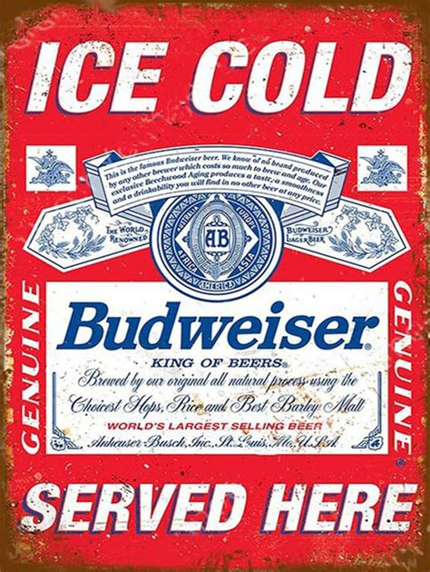 Replica Vintage Budweiser Beer Advertising Sign 9x12 Aluminum Uv