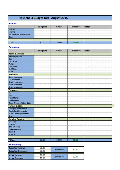 Creating A Household Budget Worksheet - Worksheets For Kindergarten