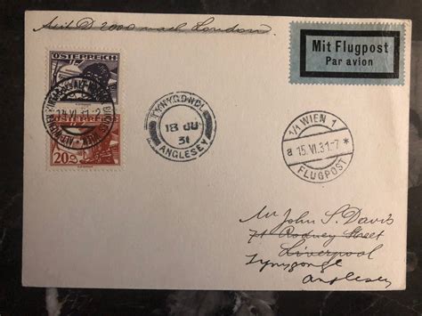 1931 Vienna Austria Postcard Cover To Anglesey England Airmail Europe