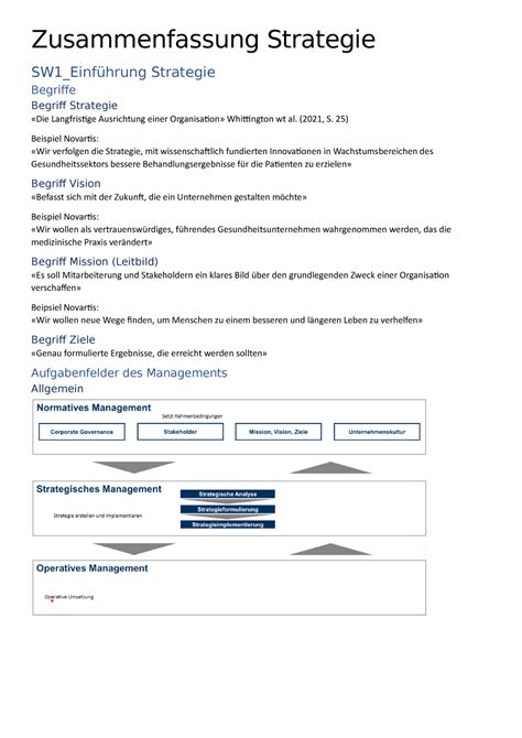 Zusammenfassung Strategie Zusammenfassung Strategie Sw Einf Hrung