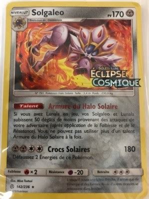 Solgaleo Holographique Logo carte Pokémon 142 236 Éclipse Cosmique