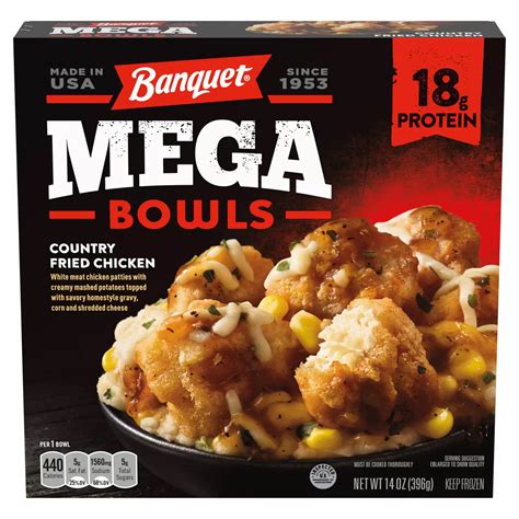 Banquet Mega Bowls 18g Protein Country Fried Chicken Frozen Meal Shop