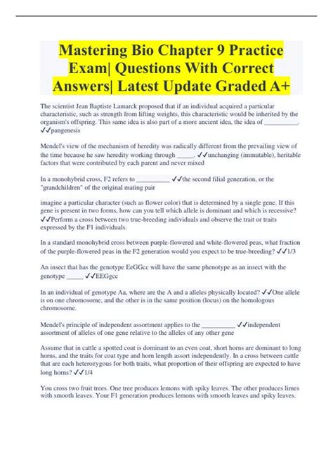 Mastering Bio Chapter 9 Practice Exam| Questions With Correct Answers
