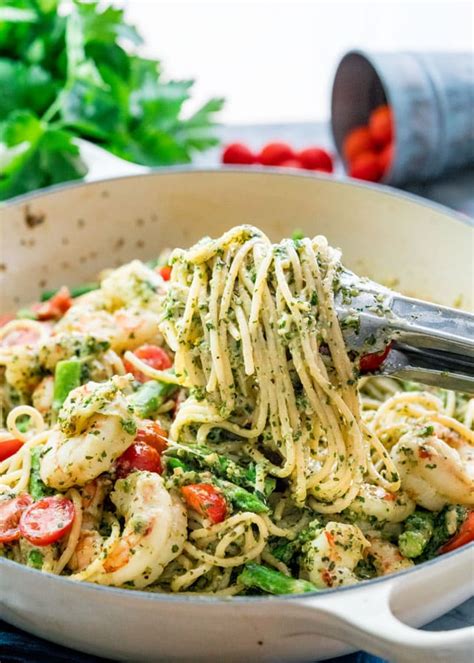 Pesto Shrimp Asparagus Pasta Jo Cooks