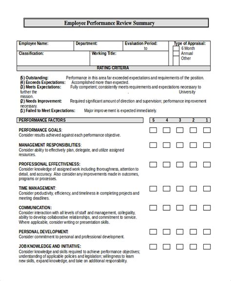 Free Employee Performance Review Form Samples Pdf Ms Word Google