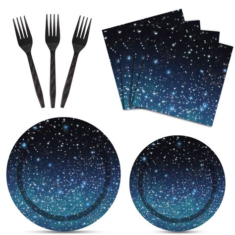 96 Pcs Galaxy Party Starry Night Supplies Tableware Set Outer Space