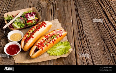 Hot Dogs Small Bowls With Spices Stock Photo Alamy