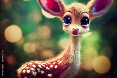 Baby deer Bambi in the grass , enchanted forest at night Stock ...