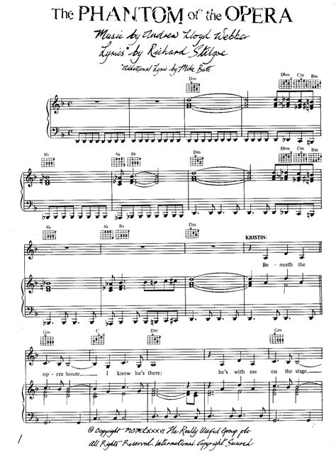Notes For Phantom Of The Opera Piano 8