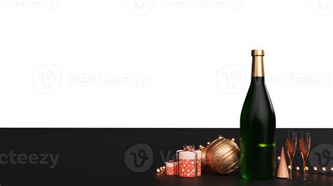 3d Render Of Champagne Bottle With Flute Glasses Baubles T Boxes