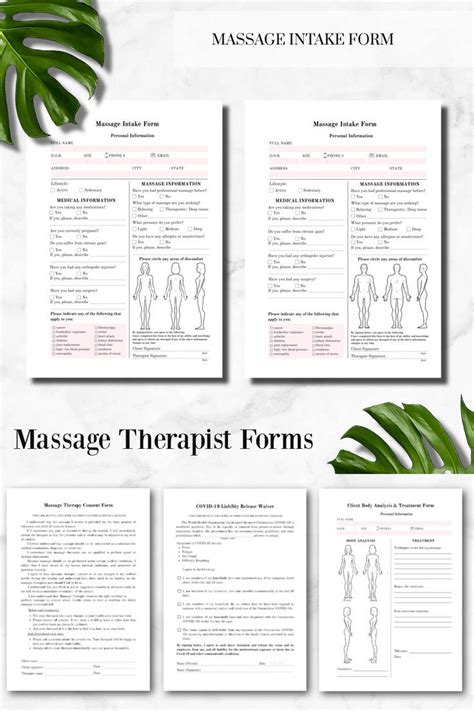 Massage Therapist Forms Spa Salon Forms Beauty Salon Forms Massage Intake Form Massage