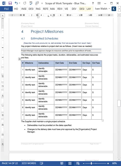 Scope Of Work Template Ms Wordexcel Templates Forms Checklists For Ms Office And Apple Iwork