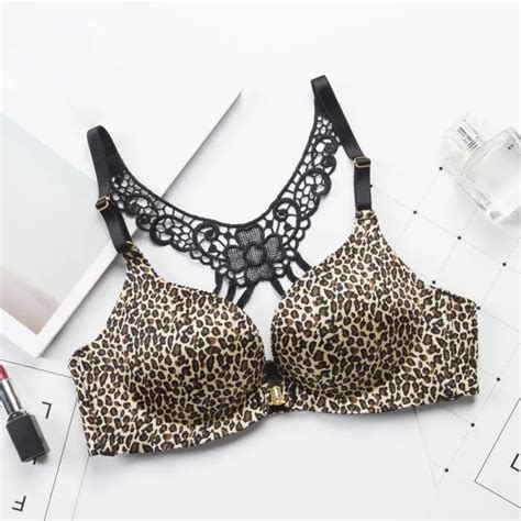Sexy Lace Lingerie Women Fashion Leopard Print Push Up Bra Front Closure Bralette Bras