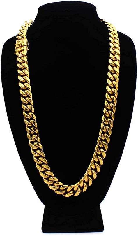 Mens Cuban Link Chain, 14mm Gold Link Chain, 24k Gold Chain Necklace ...