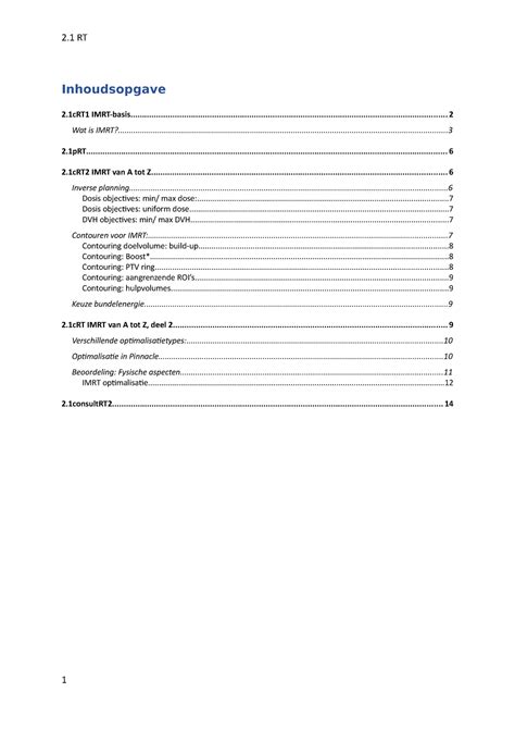 Samenvatting Radiotherapie Op Mbrt Inhoudsopgave