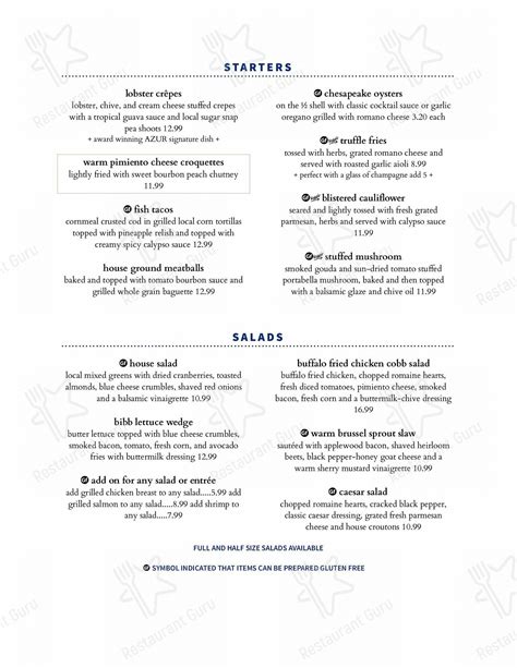 Menu at Azur Restaurant and Patio, Lexington