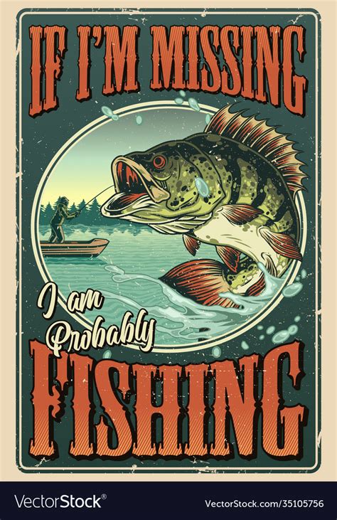 Vintage Colorful Fishing Poster Royalty Free Vector Image