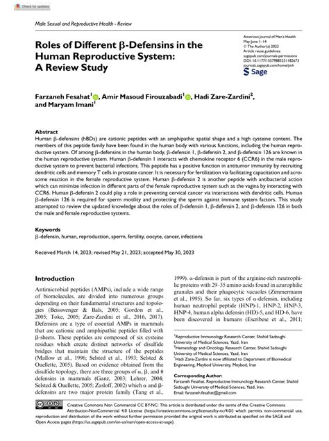 Pdf Roles Of Different Defensins In The Human Reproductive System