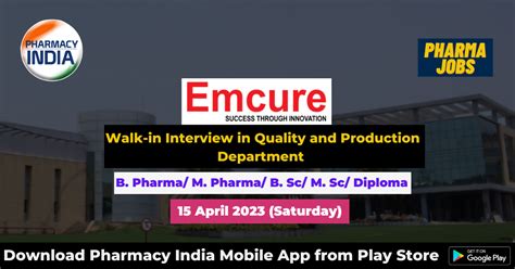 Walk In Interview In Quality And Production Department At Emcure