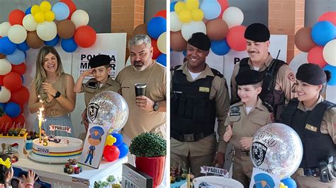 Menino de 5 anos pede e ganha festa de aniversário tema Polícia