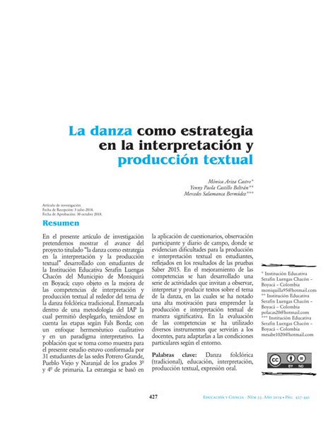 Pdf La Danza Como Estrategia En La Interpretaci N Y Producci N