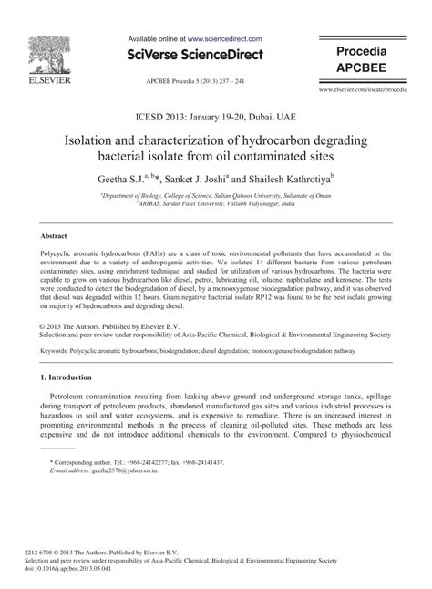 Pdf Isolation And Characterization Of Hydrocarbon Degrading Bacterial